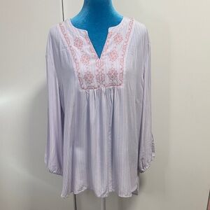 NWT Bass Embroidered preppy baby blue & Pink Striped Top/coverup/tunic -XL